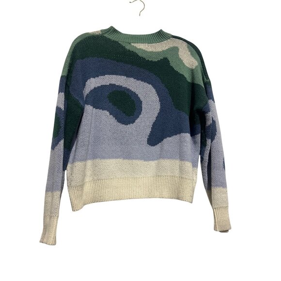 Shein Womens Abstract Pattern Sweater Size S US 4 Green Blue Beige - Picture 4 of 5